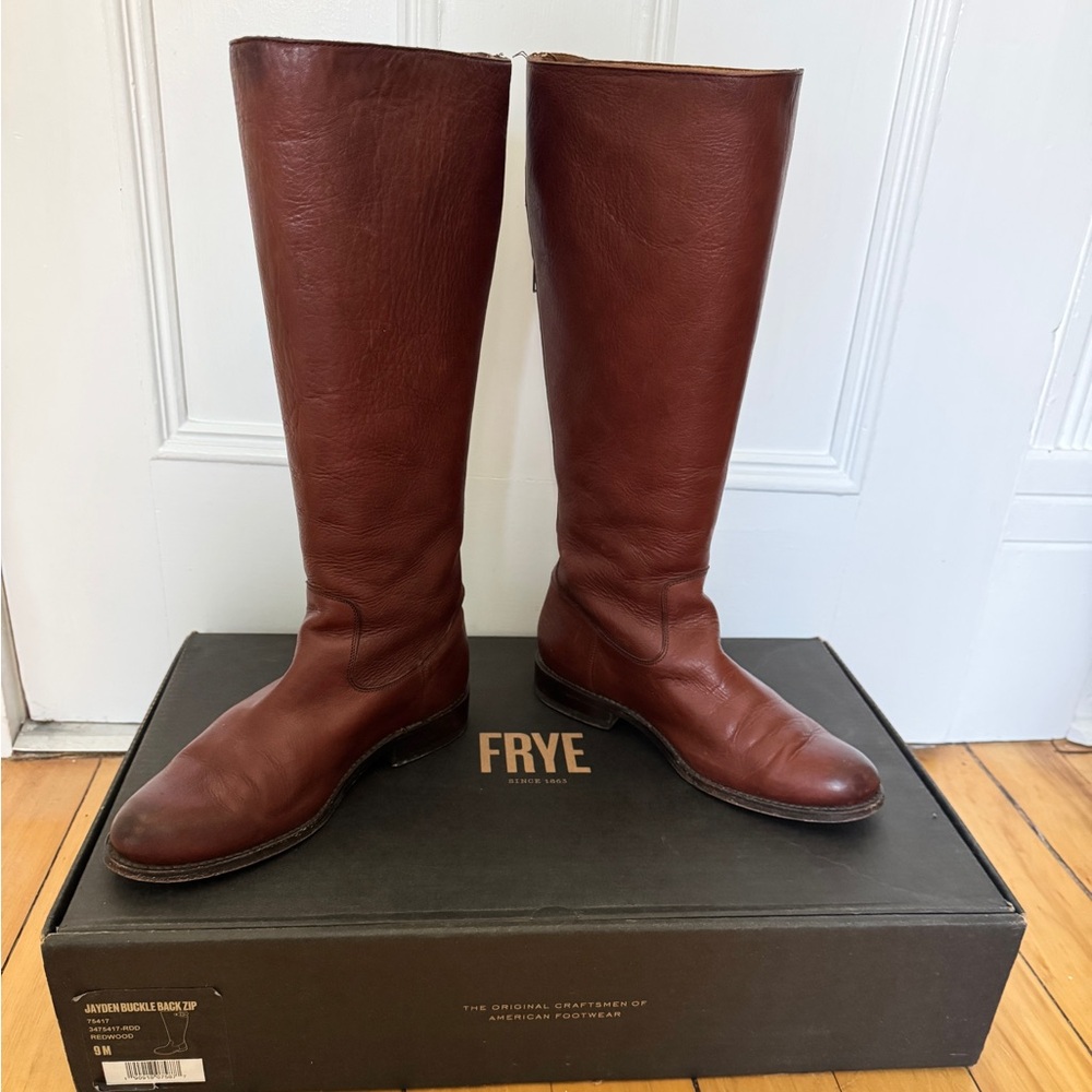 Frye Jayden Buckle Back Zip Riding Boots – Redwood – Women's Size 9